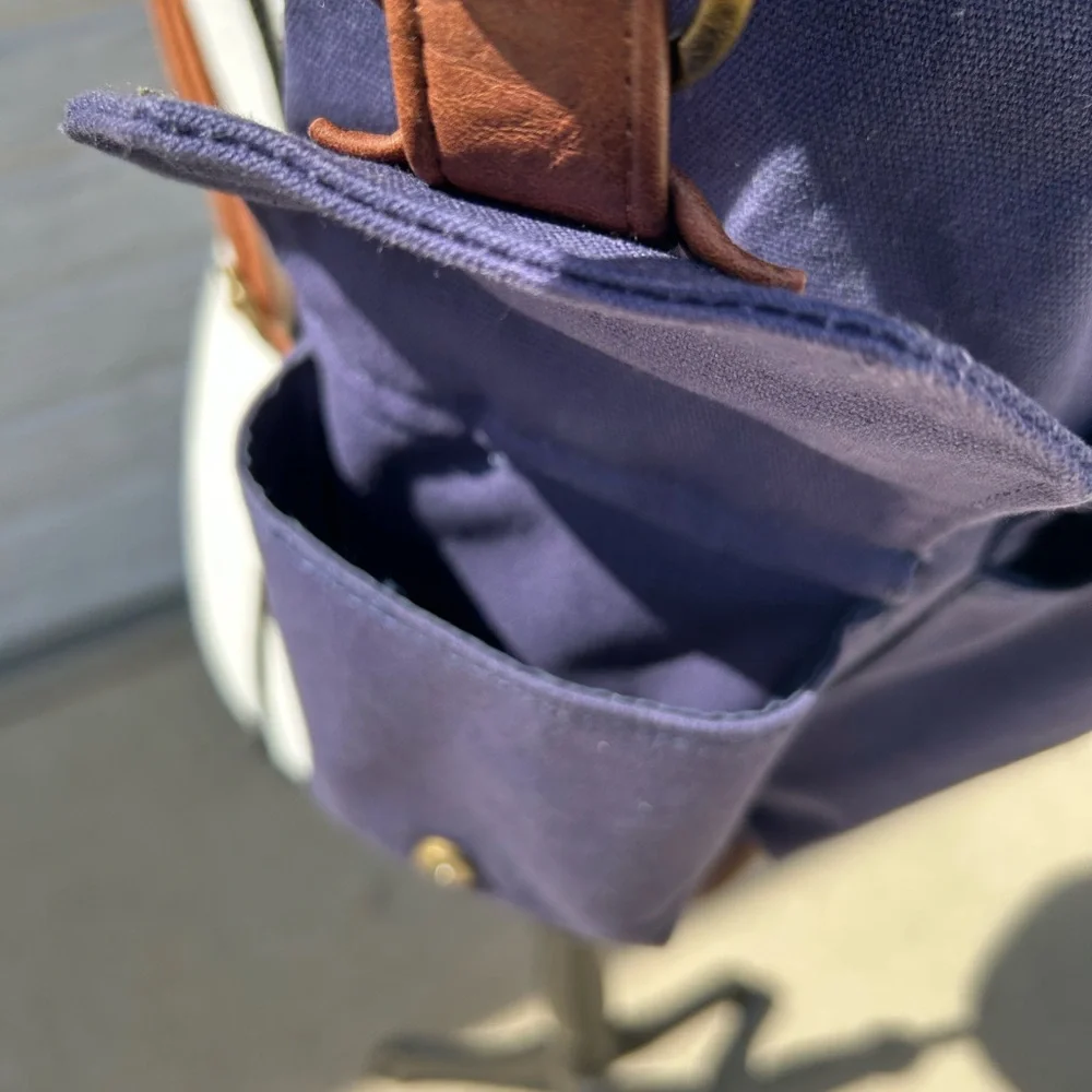 Rutland Navy and Brown Canvas Backpack EUC